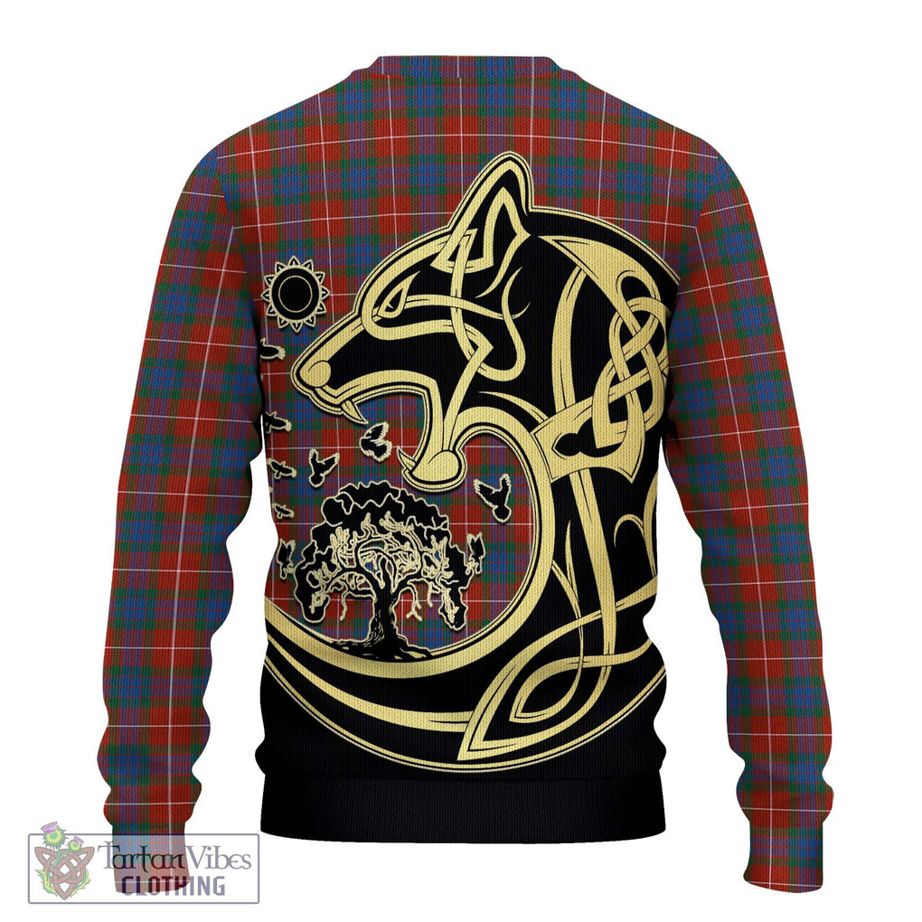 Fraser Ancient Tartan Knitted Sweater with Family Crest Celtic Wolf Style - Tartan Vibes Clothing