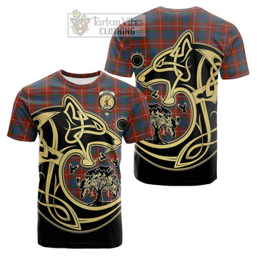 Fraser Ancient Tartan Cotton T-shirt with Family Crest Celtic Wolf Style