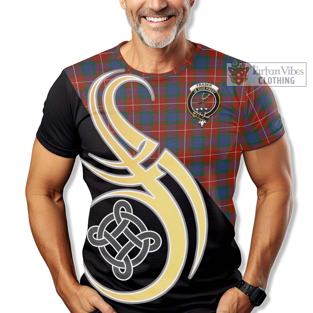 Tartan Vibes Clothing Fraser Ancient Tartan T-Shirt with Family Crest and Celtic Symbol Style