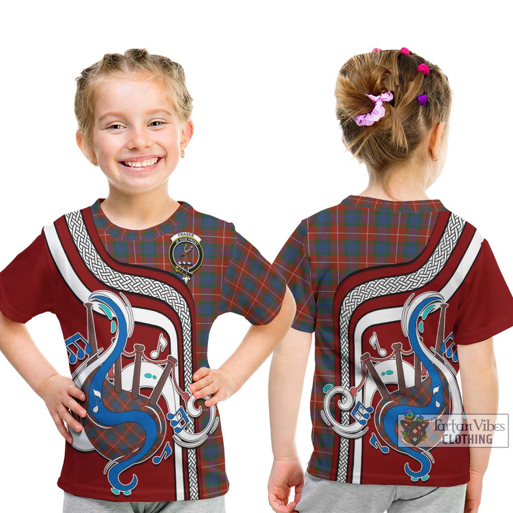 Tartan Vibes Clothing Fraser Ancient Tartan Kid T-Shirt with Epic Bagpipe Style