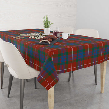 Fraser Ancient Tartan Tablecloth with Clan Crest and the Golden Sword of Courageous Legacy