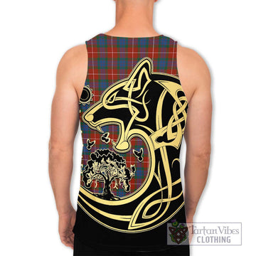 Fraser Ancient Tartan Men's Tank Top with Family Crest Celtic Wolf Style