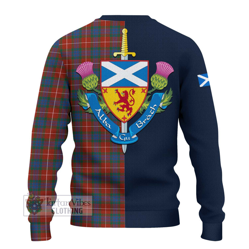 Tartan Vibes Clothing Fraser Ancient Tartan Knitted Sweater with Scottish Lion Royal Arm Half Style