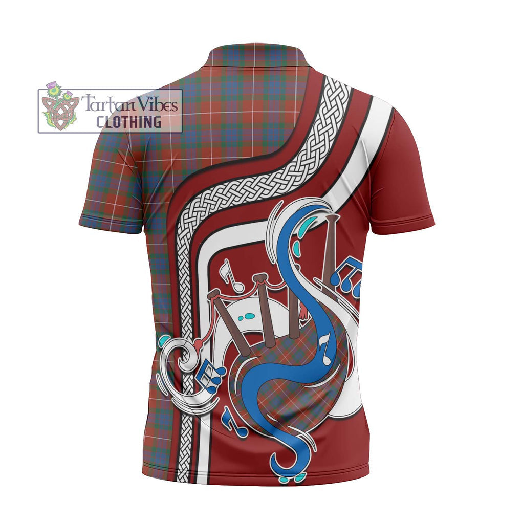 Fraser Ancient Tartan Zipper Polo Shirt with Epic Bagpipe Style - Tartanvibesclothing Shop