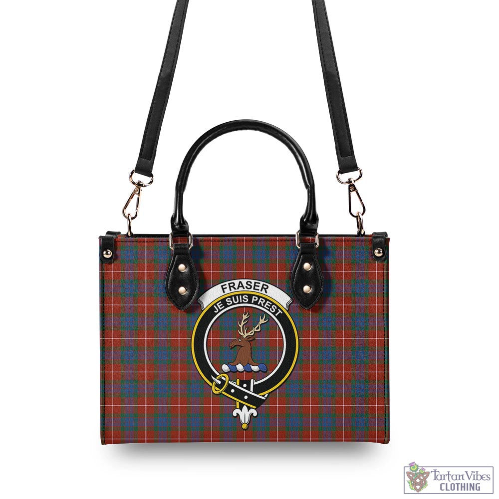 Tartan Vibes Clothing Fraser Ancient Tartan Luxury Leather Handbags with Family Crest