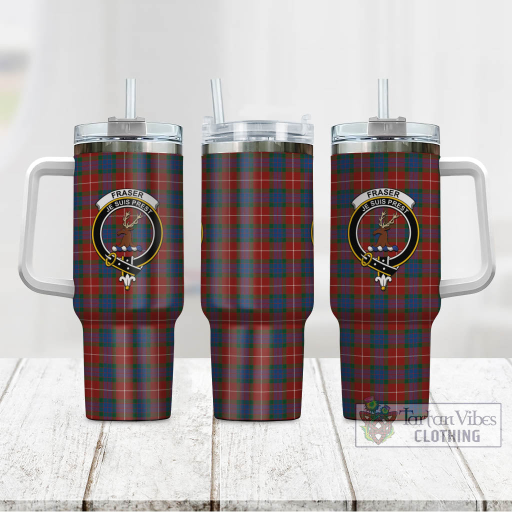 Tartan Vibes Clothing Fraser Ancient Tartan and Family Crest Tumbler with Handle