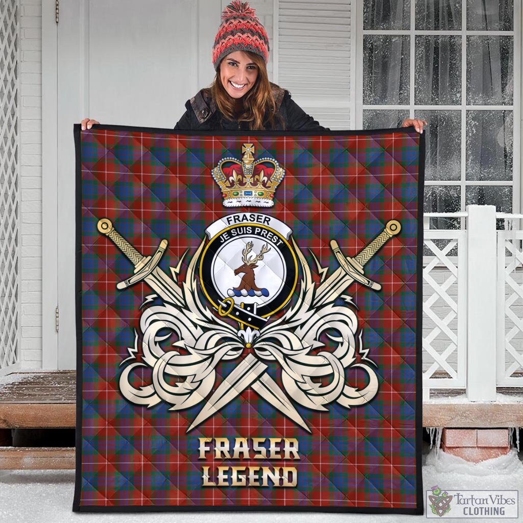 Tartan Vibes Clothing Fraser Ancient Tartan Quilt with Clan Crest and the Golden Sword of Courageous Legacy