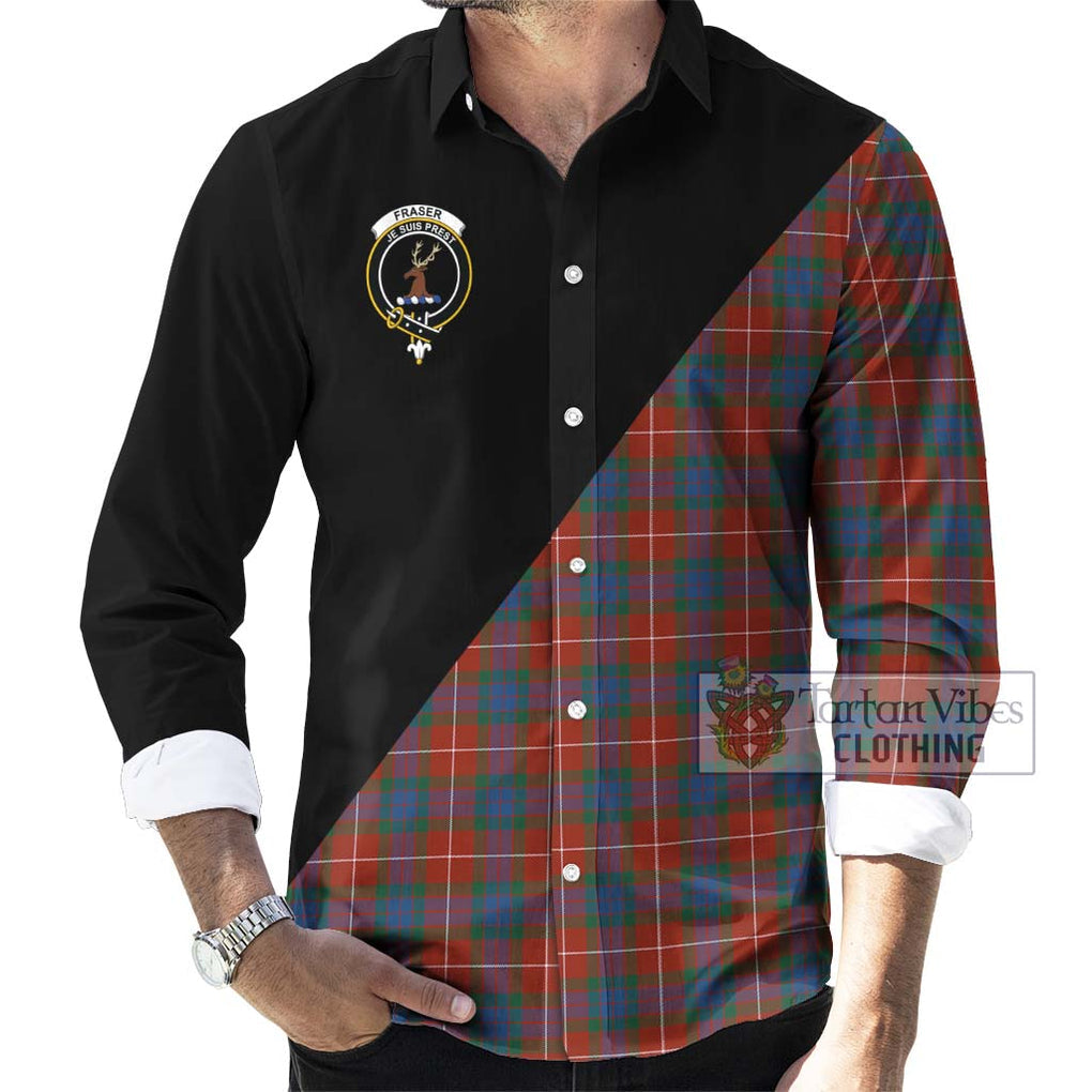 Fraser Ancient Tartan Long Sleeve Button Shirt with Family Crest and Military Logo Style - Tartanvibesclothing Shop