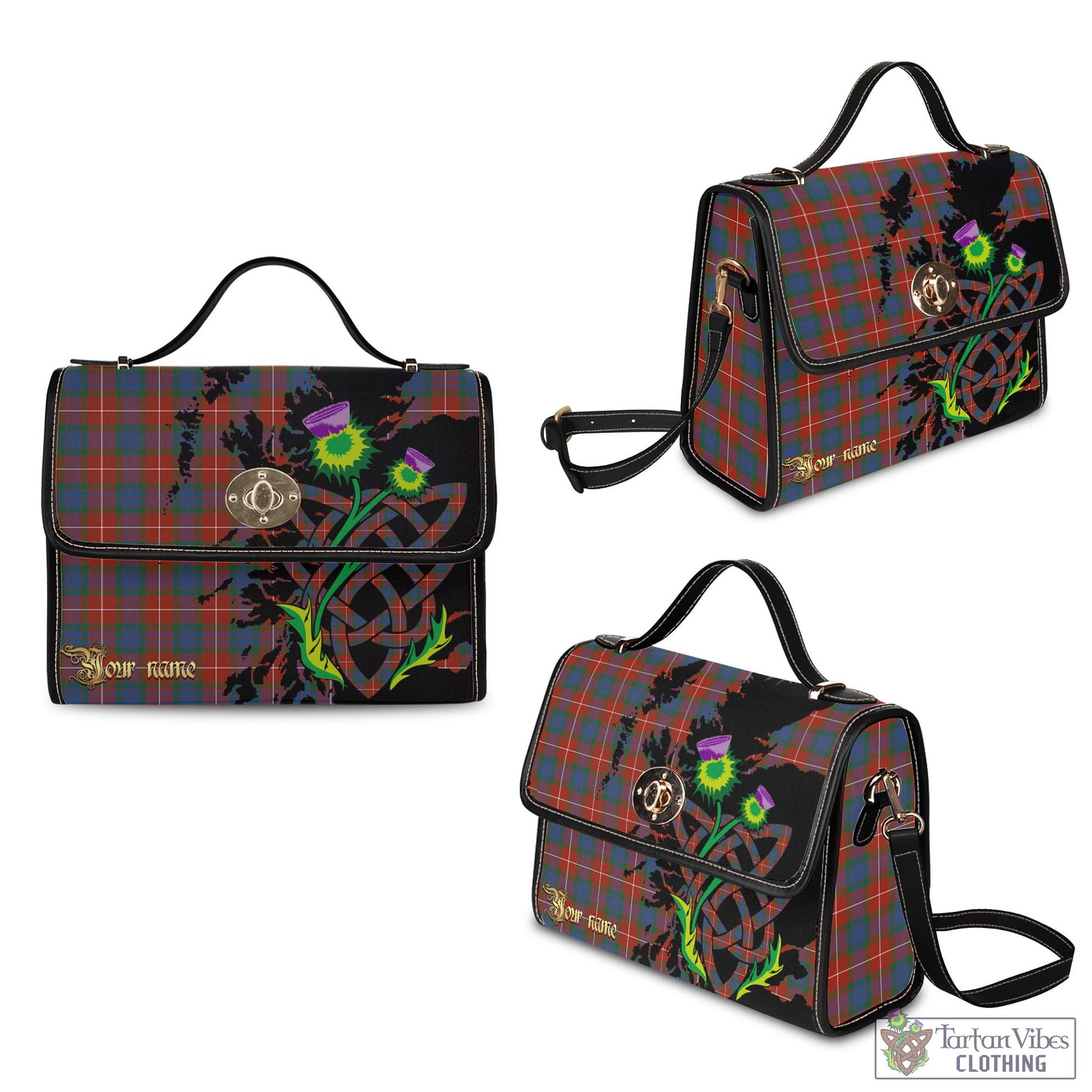 Tartan Vibes Clothing Fraser Ancient Tartan Waterproof Canvas Bag with Scotland Map and Thistle Celtic Accents