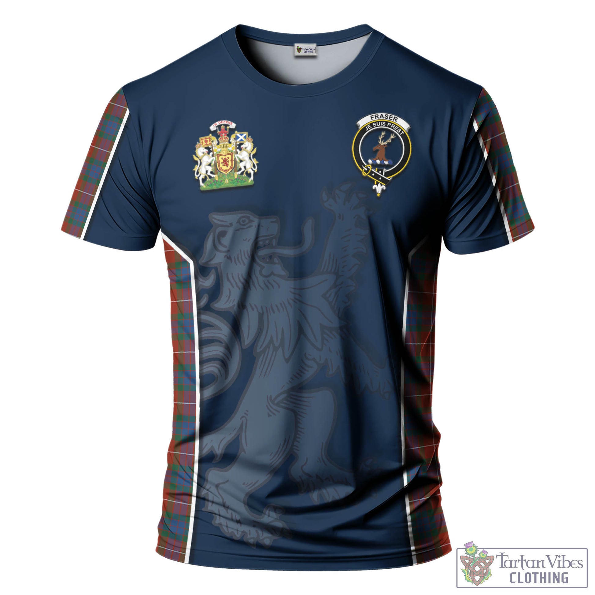 Tartan Vibes Clothing Fraser Ancient Tartan T-Shirt with Family Crest and Lion Rampant Vibes Sport Style