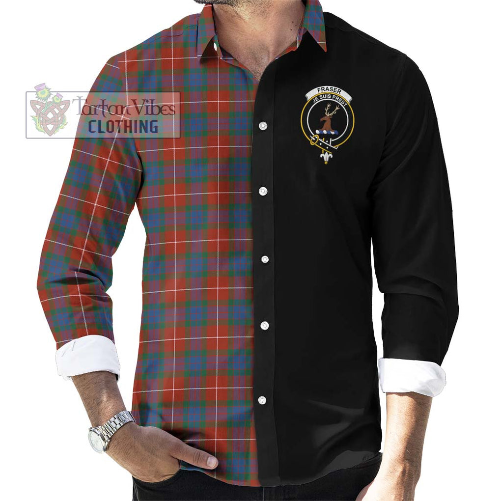 Fraser Ancient Tartan Long Sleeve Button Shirt with Family Crest and Half Of Me Style - Tartanvibesclothing Shop