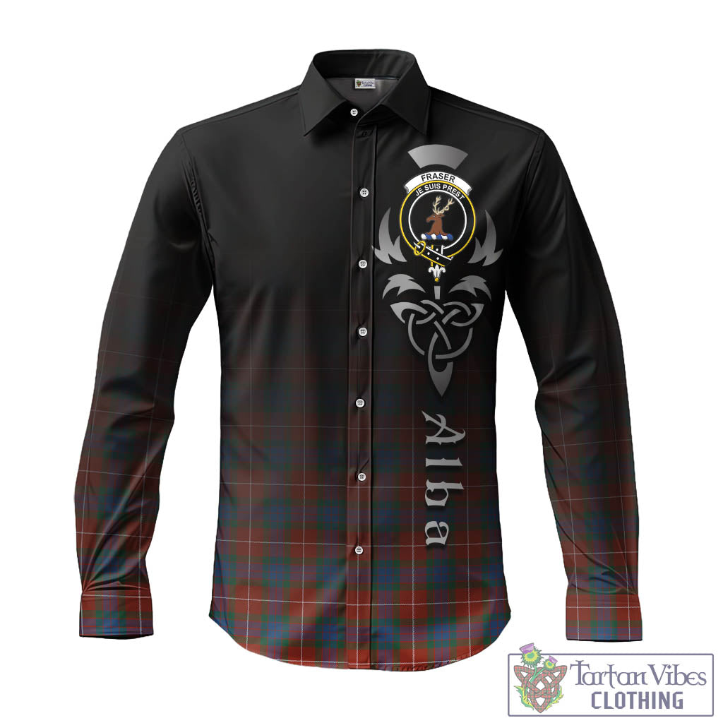 Tartan Vibes Clothing Fraser Ancient Tartan Long Sleeve Button Up Featuring Alba Gu Brath Family Crest Celtic Inspired