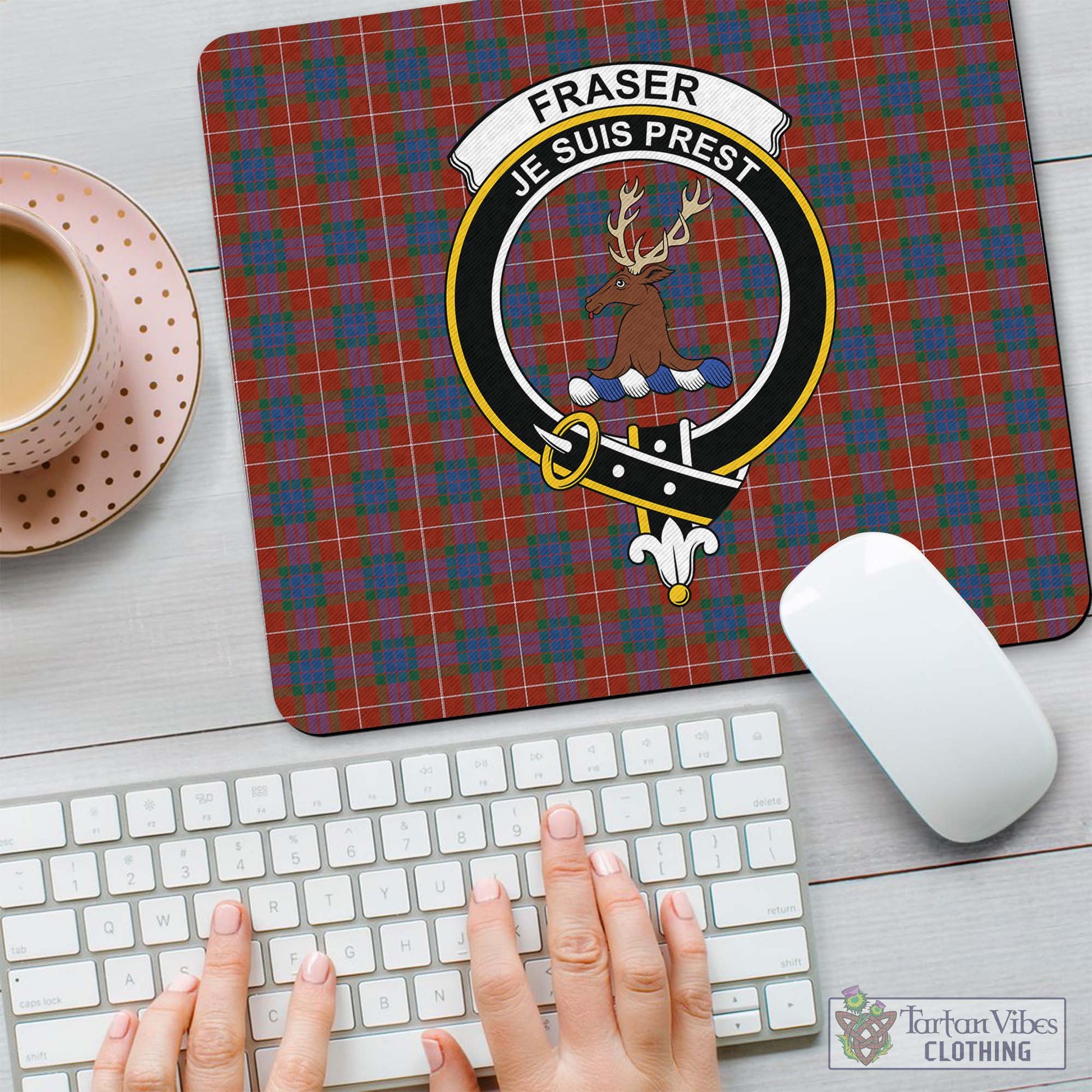 Tartan Vibes Clothing Fraser Ancient Tartan Mouse Pad with Family Crest