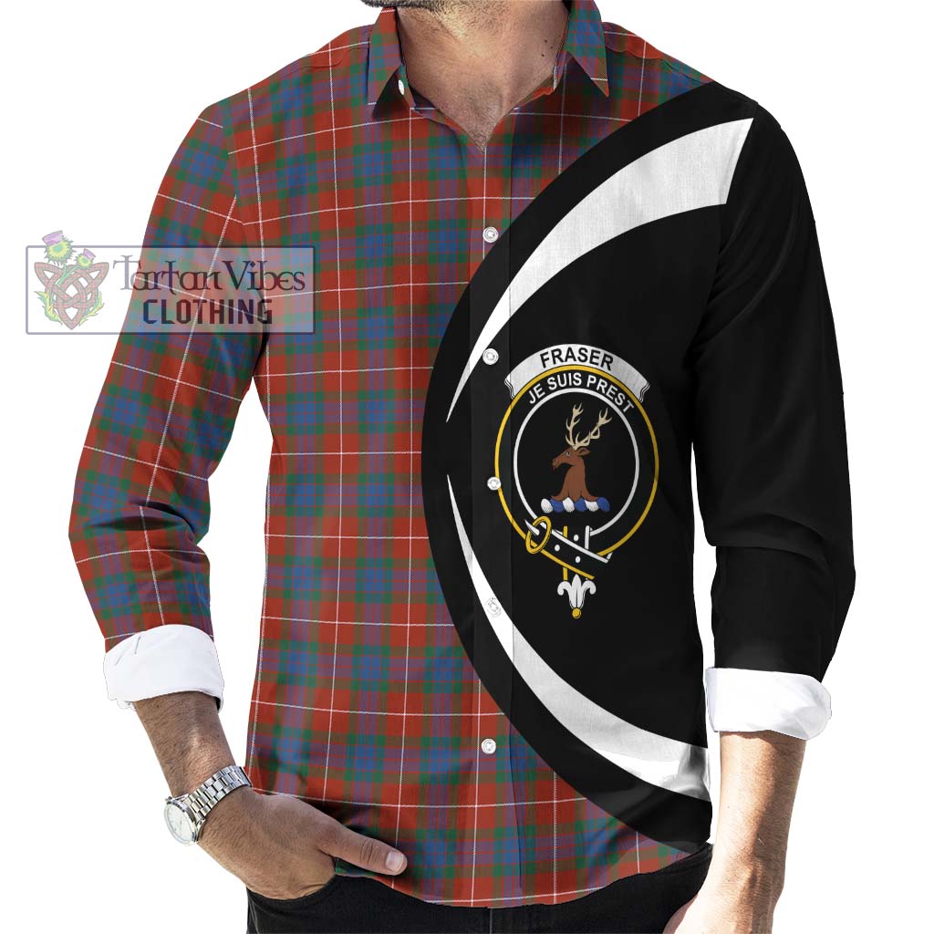 Fraser Ancient Tartan Long Sleeve Button Up with Family Crest Circle Style - Tartan Vibes Clothing