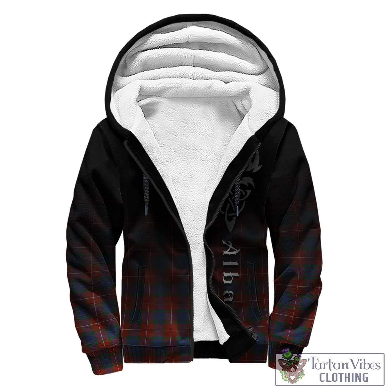 Tartan Vibes Clothing Fraser Ancient Tartan Sherpa Hoodie Featuring Alba Gu Brath Family Crest Celtic Inspired