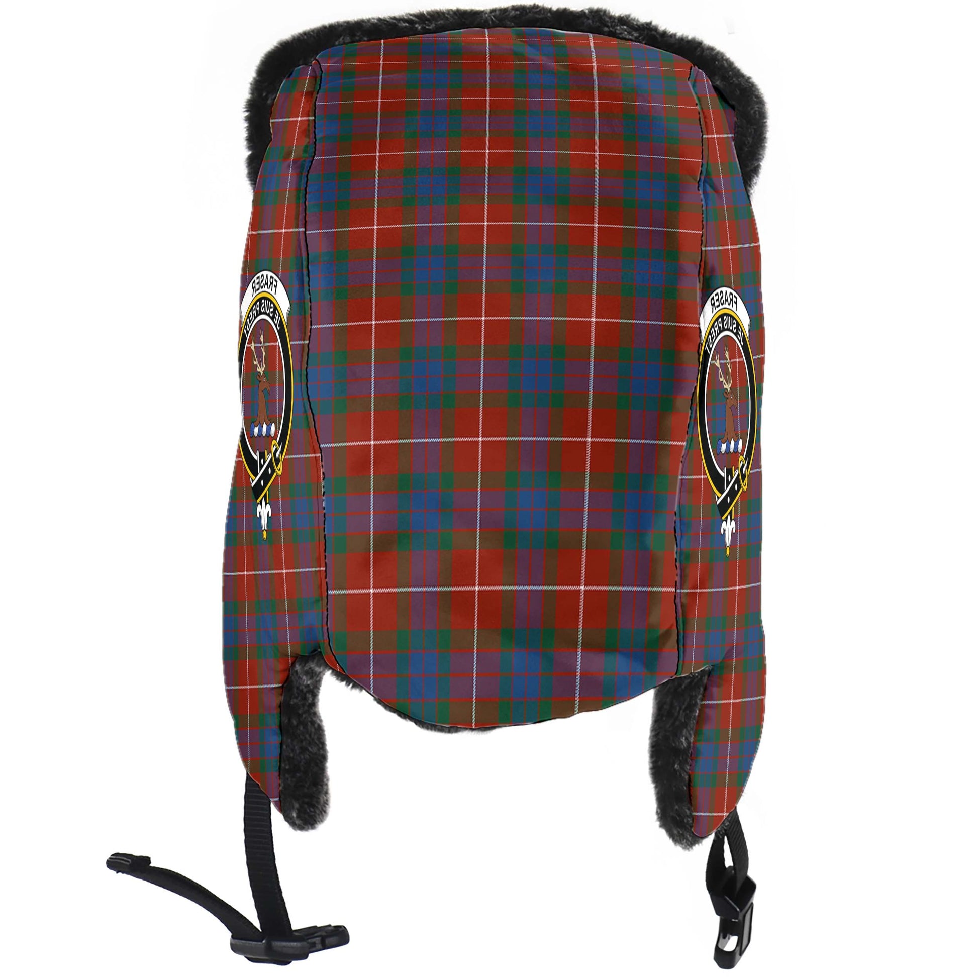 Fraser Ancient Tartan Winter Trapper Hat with Family Crest - Tartanvibesclothing