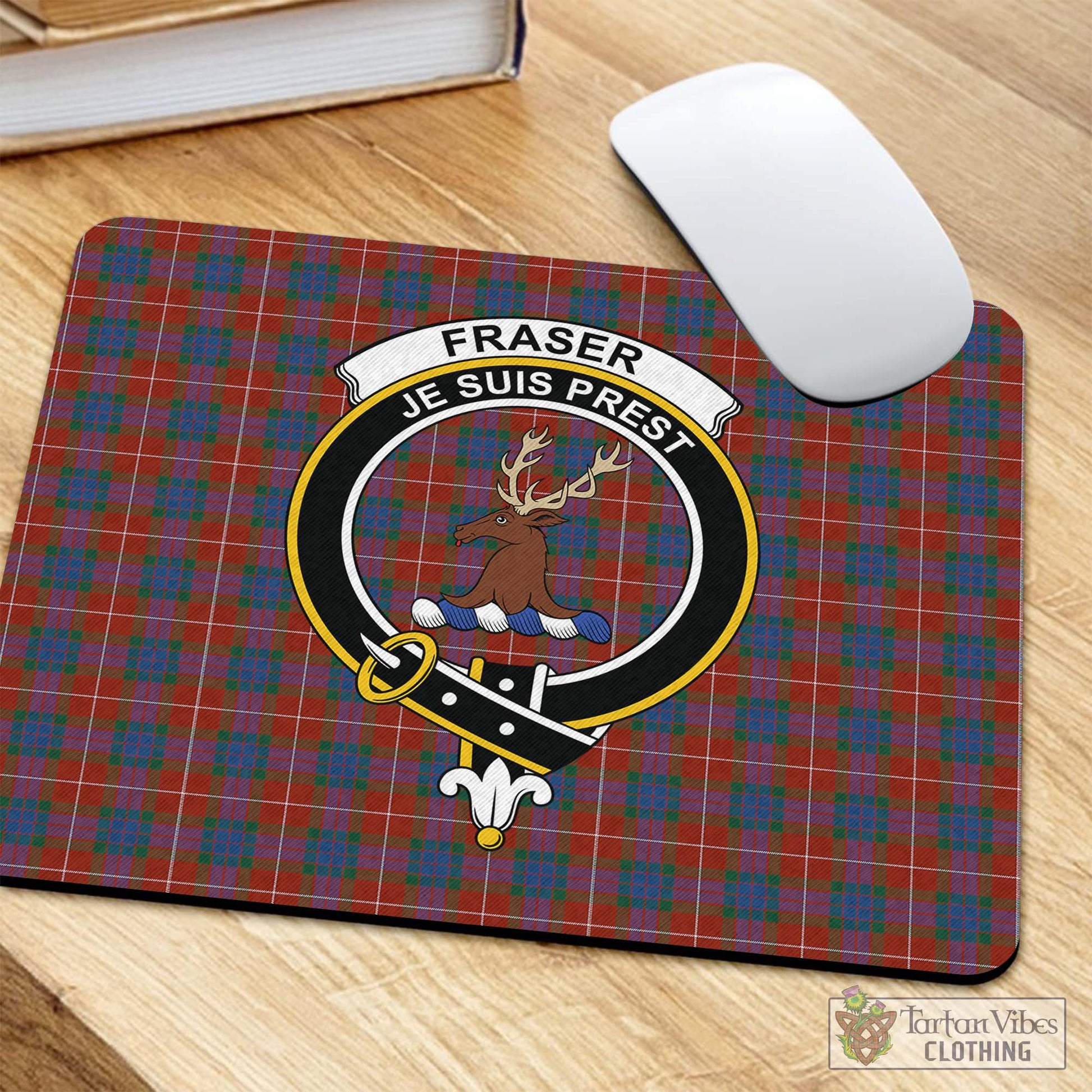 Tartan Vibes Clothing Fraser Ancient Tartan Mouse Pad with Family Crest