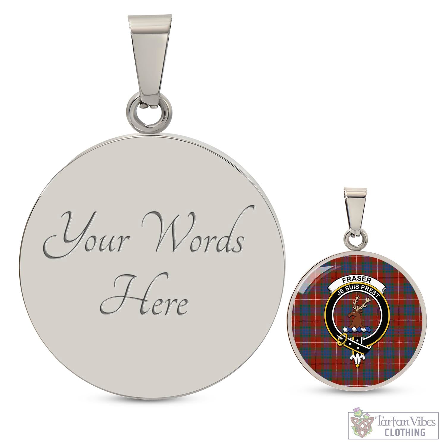 Tartan Vibes Clothing Fraser Ancient Tartan Circle Necklace with Family Crest