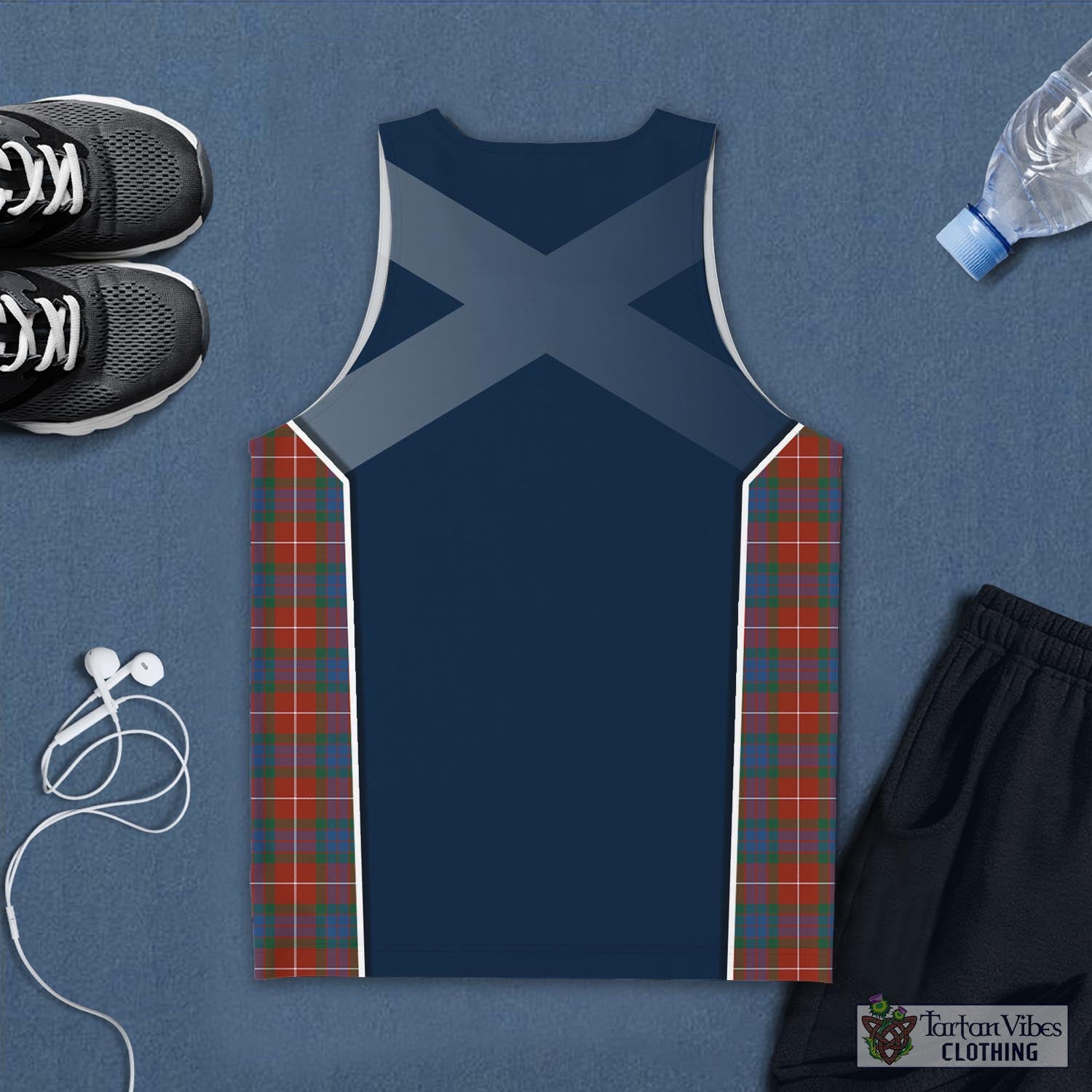 Tartan Vibes Clothing Fraser Ancient Tartan Men's Tanks Top with Family Crest and Scottish Thistle Vibes Sport Style