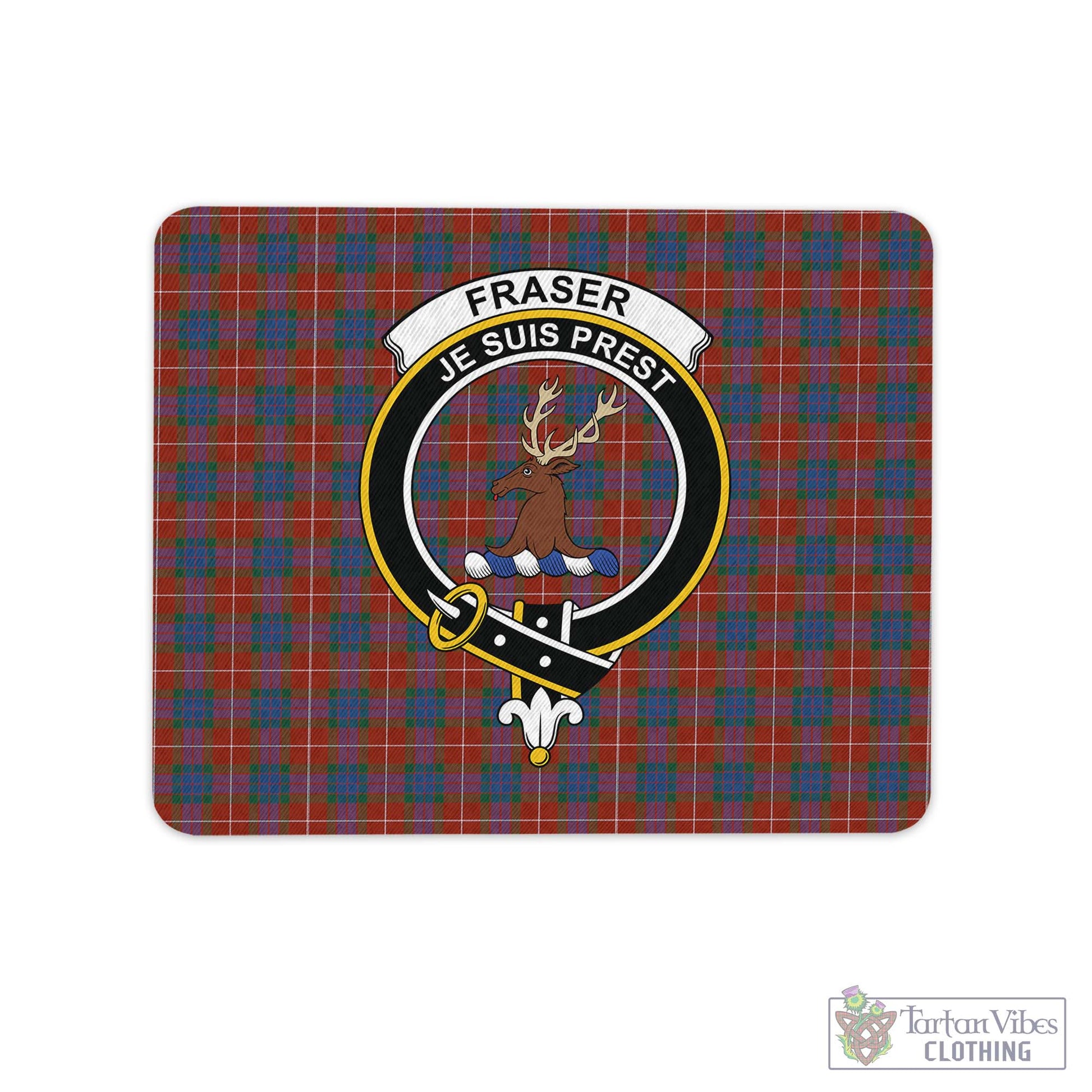 Tartan Vibes Clothing Fraser Ancient Tartan Mouse Pad with Family Crest