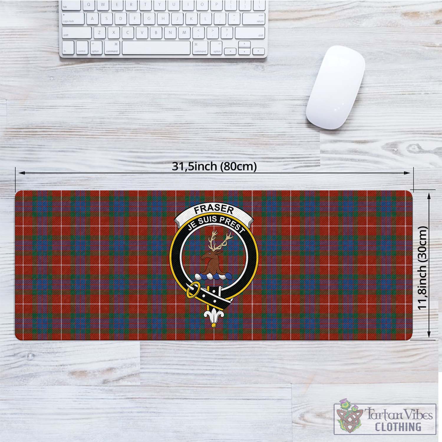 Tartan Vibes Clothing Fraser Ancient Tartan Mouse Pad with Family Crest