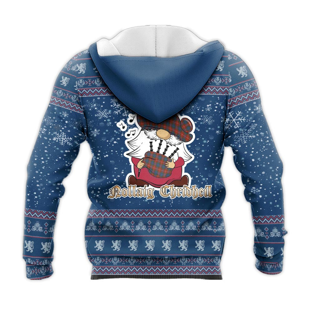 Fraser Ancient Clan Christmas Knitted Hoodie with Funny Gnome Playing Bagpipes - Tartanvibesclothing