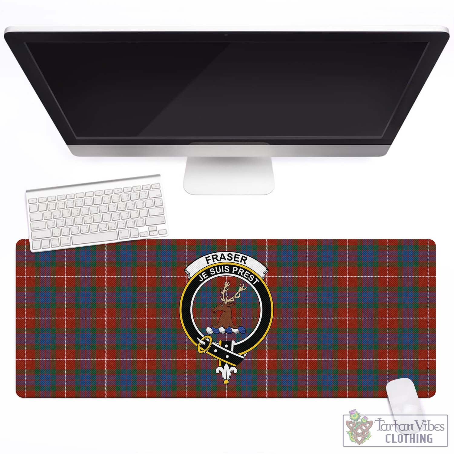 Tartan Vibes Clothing Fraser Ancient Tartan Mouse Pad with Family Crest