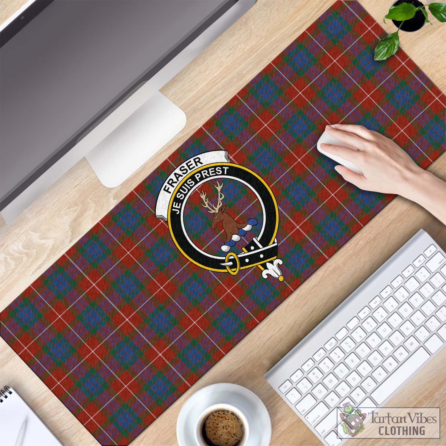 Tartan Vibes Clothing Fraser Ancient Tartan Mouse Pad with Family Crest