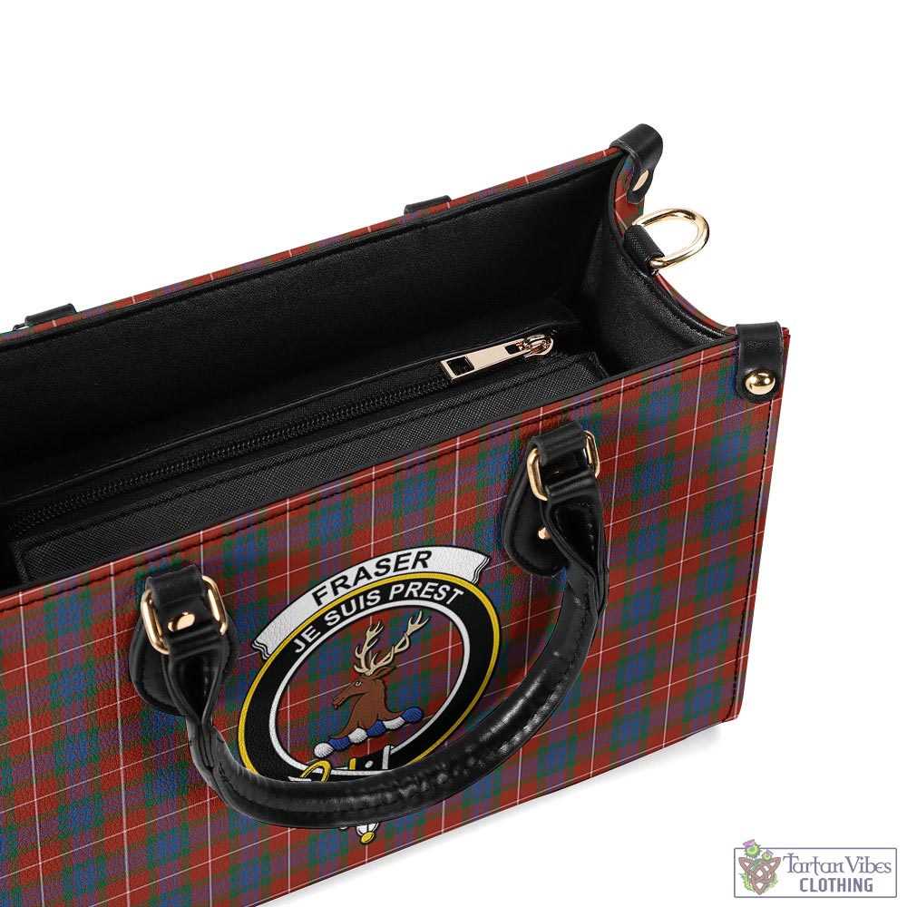 Tartan Vibes Clothing Fraser Ancient Tartan Luxury Leather Handbags with Family Crest