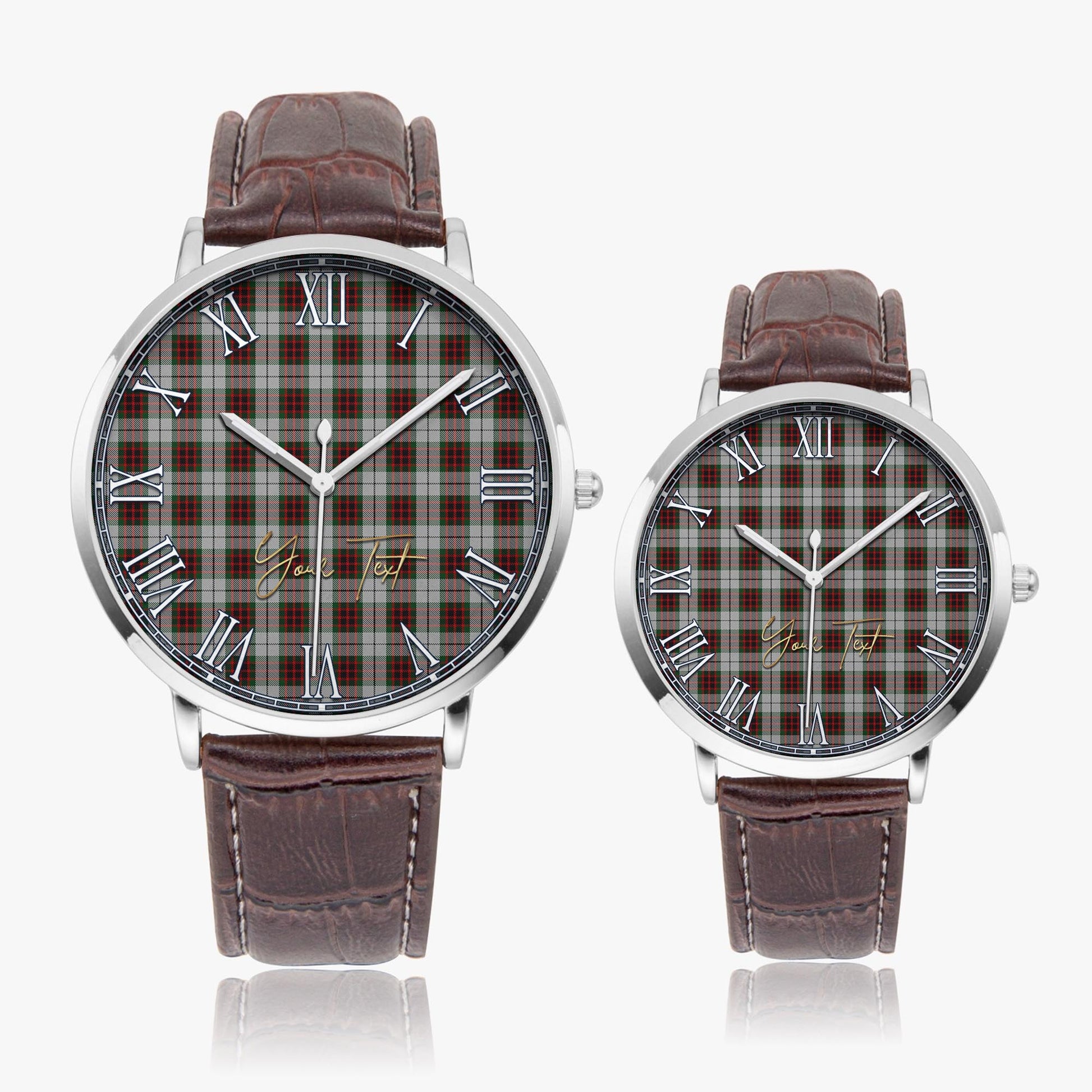 Fraser Dress Tartan Personalized Your Text Leather Trap Quartz Watch Ultra Thin Silver Case With Brown Leather Strap - Tartanvibesclothing