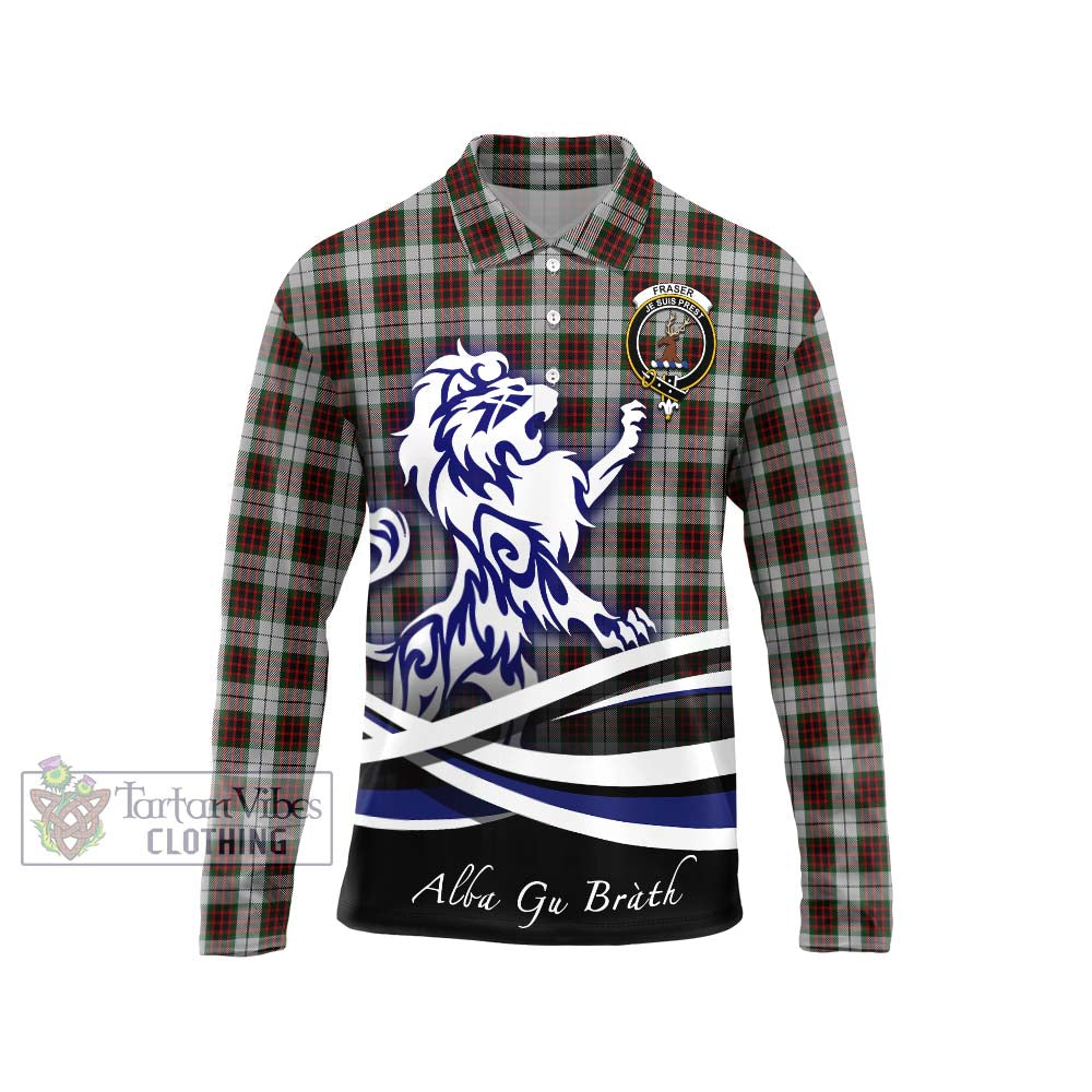 Fraser Dress Tartan Long Sleeve Polo Shirt with Alba Gu Brath Regal Lion Emblem Unisex - Tartanvibesclothing Shop