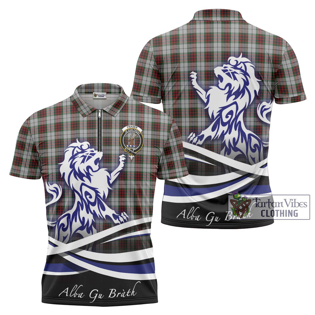 Fraser Dress Tartan Zipper Polo Shirt with Alba Gu Brath Regal Lion Emblem Unisex - Tartanvibesclothing Shop