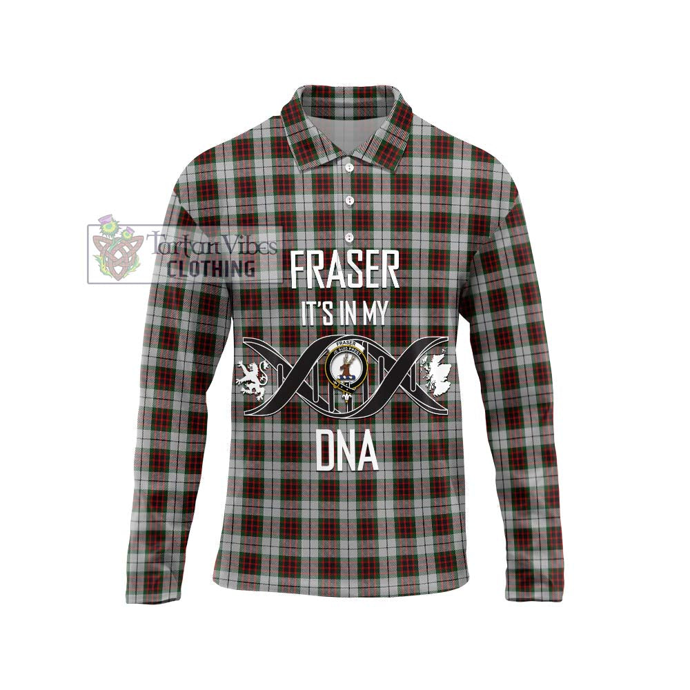 Fraser Dress Tartan Long Sleeve Polo Shirt with Family Crest DNA In Me Style Unisex - Tartanvibesclothing Shop