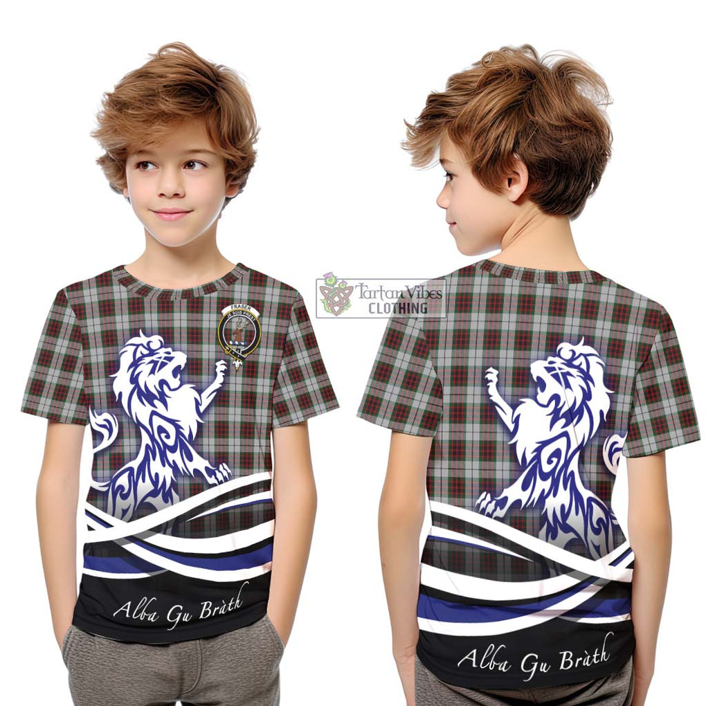 Fraser Dress Tartan Kid T-Shirt with Alba Gu Brath Regal Lion Emblem Youth XL Size14 - Tartanvibesclothing Shop