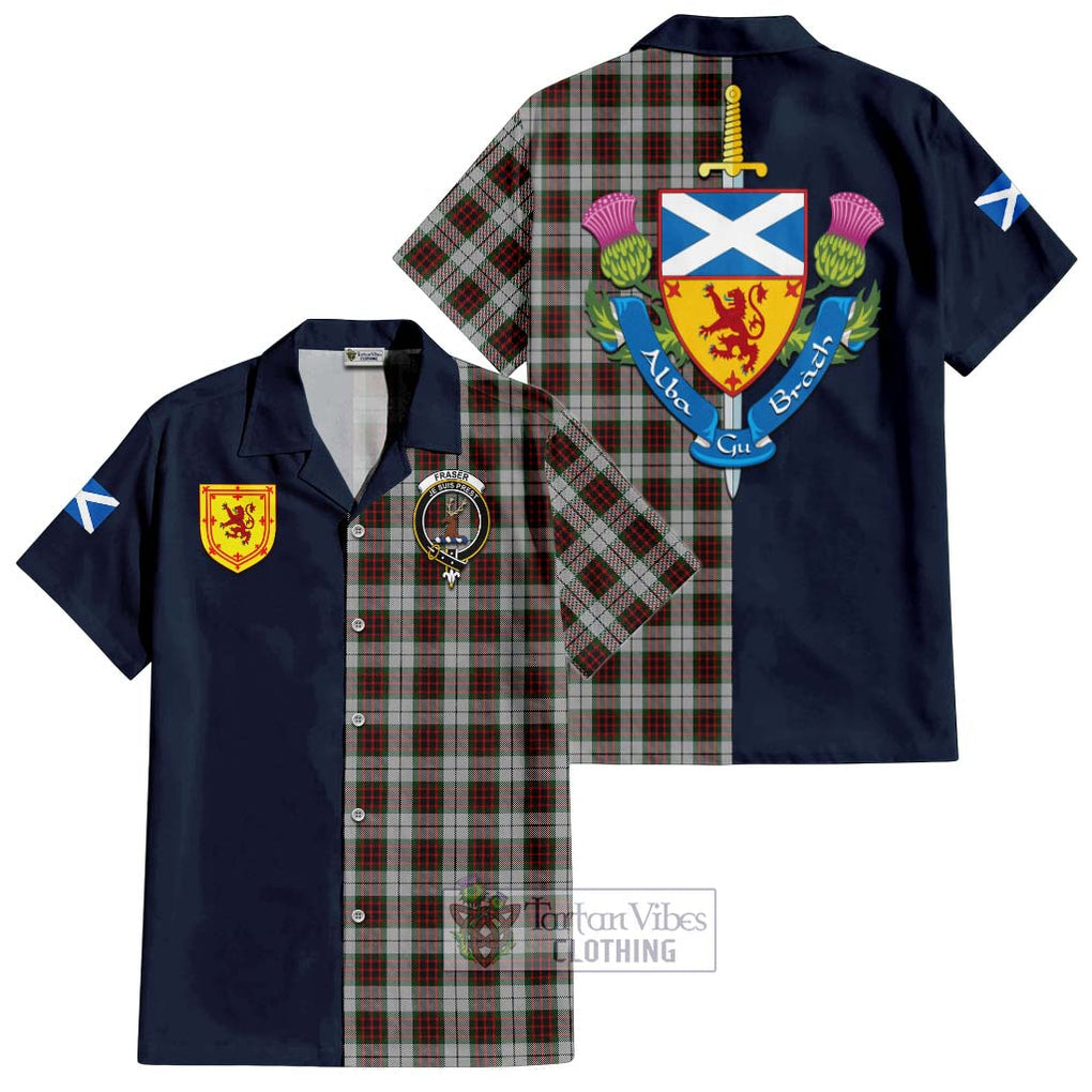 Tartan Vibes Clothing Fraser Dress Tartan Short Sleeve Button Shirt with Scottish Lion Royal Arm Half Style