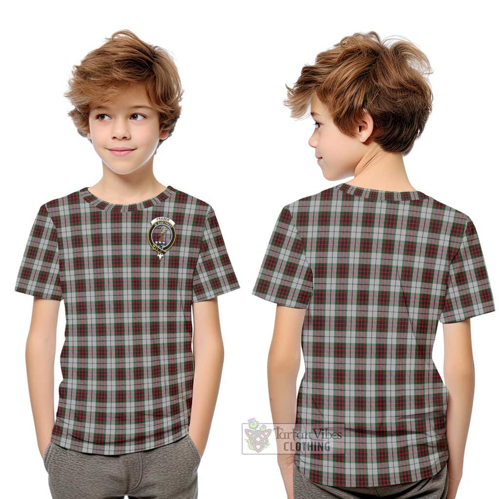 Fraser Dress Tartan Kid T-Shirt with Family Crest Youth XL Size14 - Tartanvibesclothing Shop