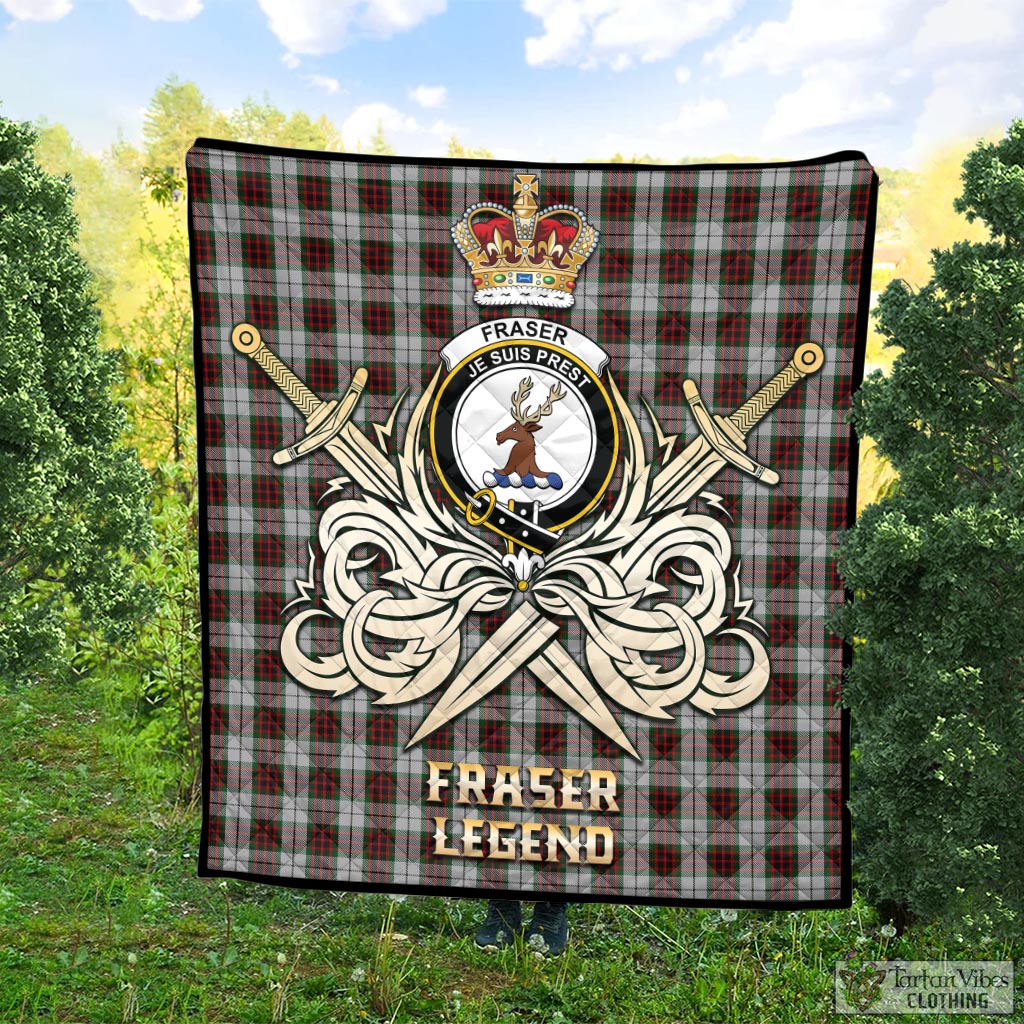 Tartan Vibes Clothing Fraser Dress Tartan Quilt with Clan Crest and the Golden Sword of Courageous Legacy