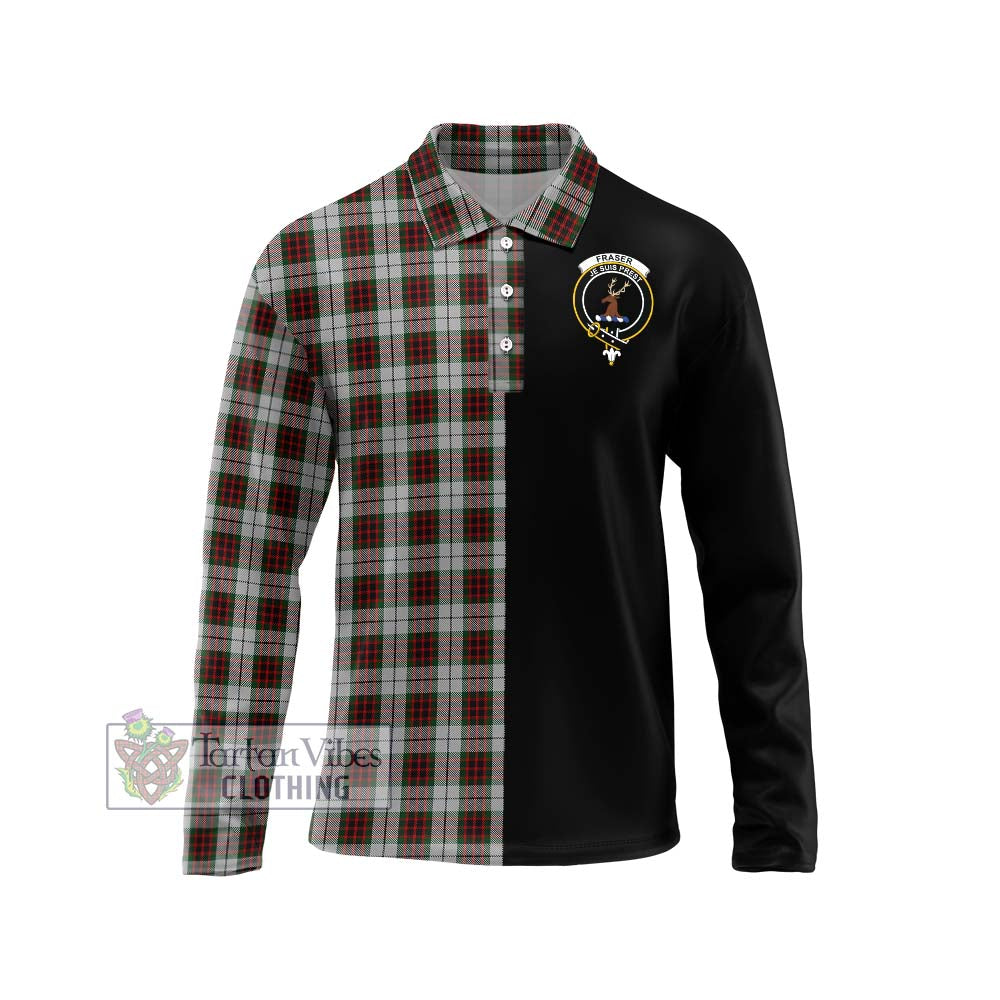 Fraser Dress Tartan Long Sleeve Polo Shirt with Family Crest and Half Of Me Style Unisex - Tartanvibesclothing Shop