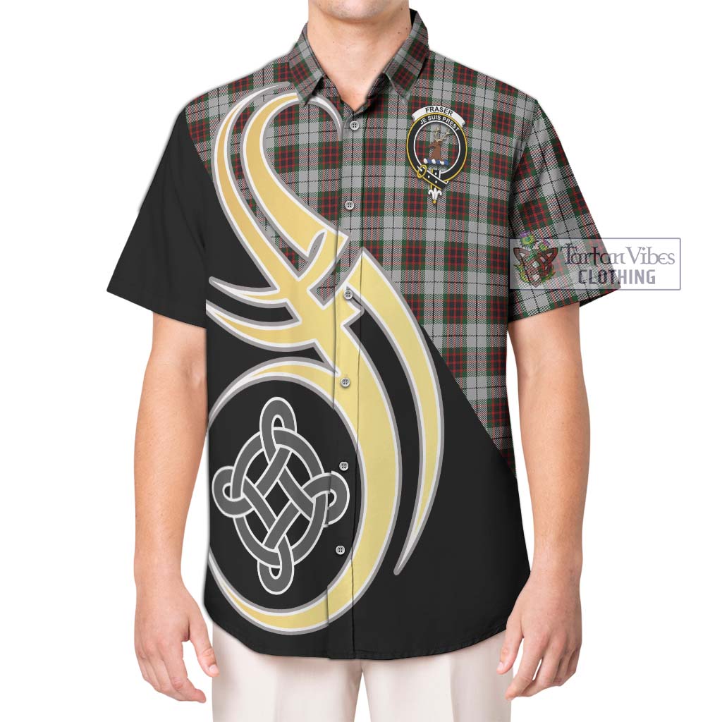 Fraser Dress Tartan Short Sleeve Button Shirt with Family Crest and Celtic Symbol Style Kid - Tartan Vibes Clothing