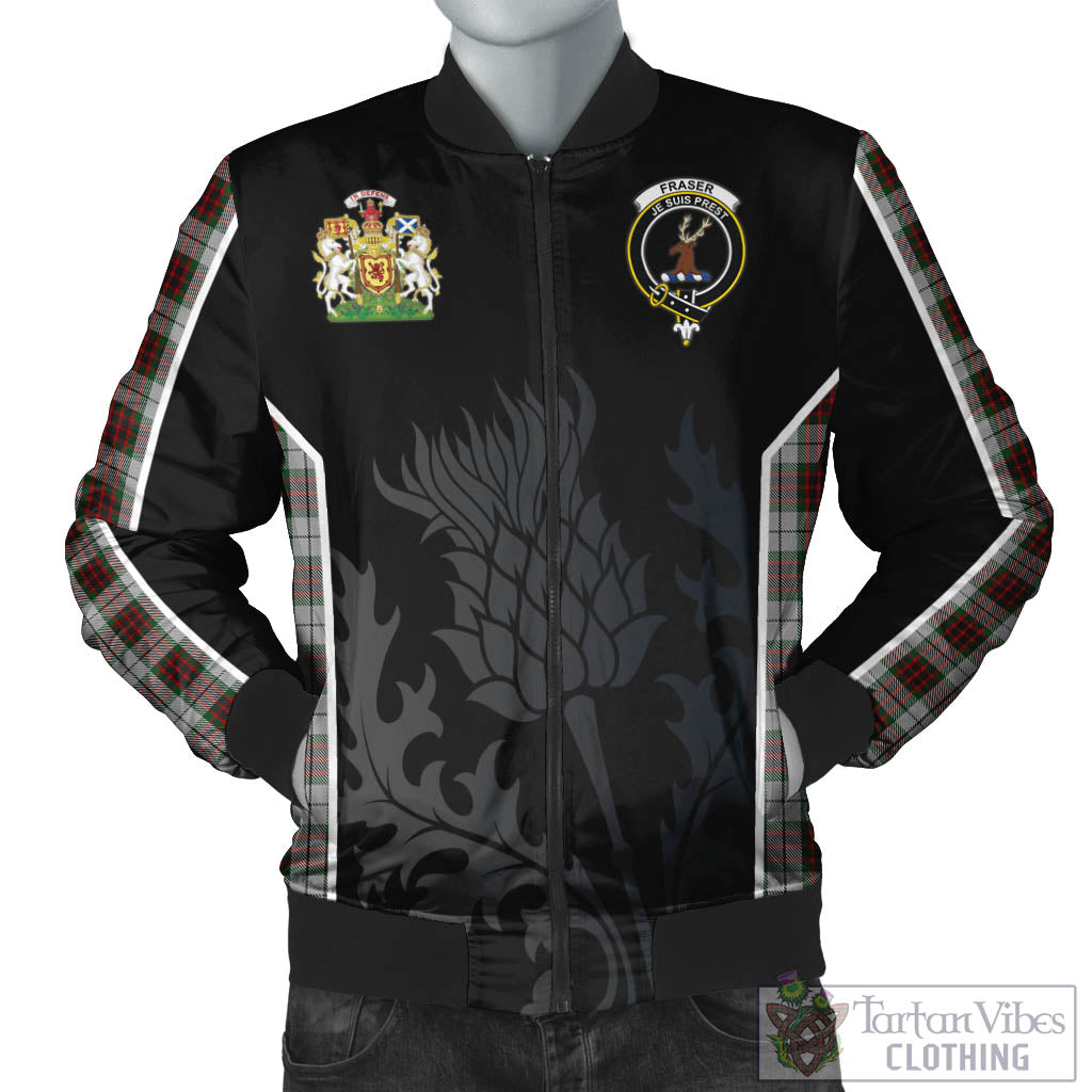 Tartan Vibes Clothing Fraser Dress Tartan Bomber Jacket with Family Crest and Scottish Thistle Vibes Sport Style