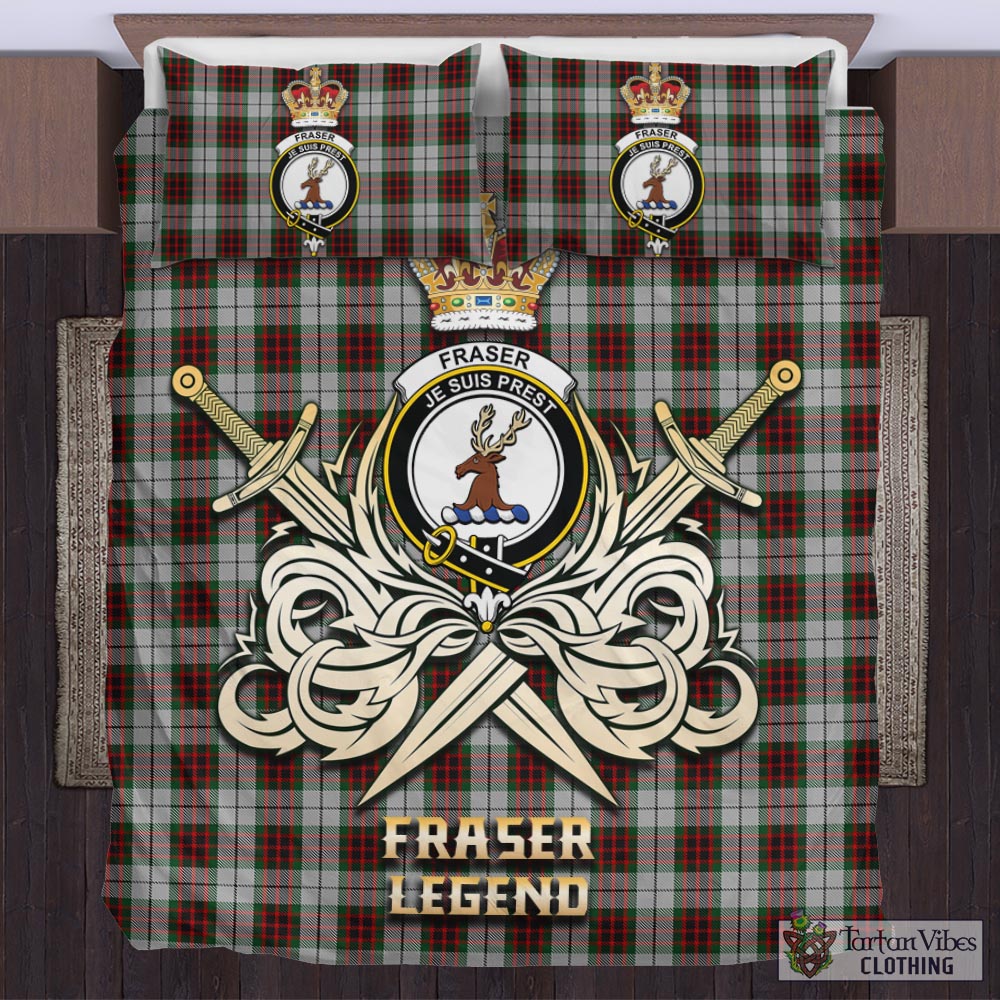 Tartan Vibes Clothing Fraser Dress Tartan Bedding Set with Clan Crest and the Golden Sword of Courageous Legacy