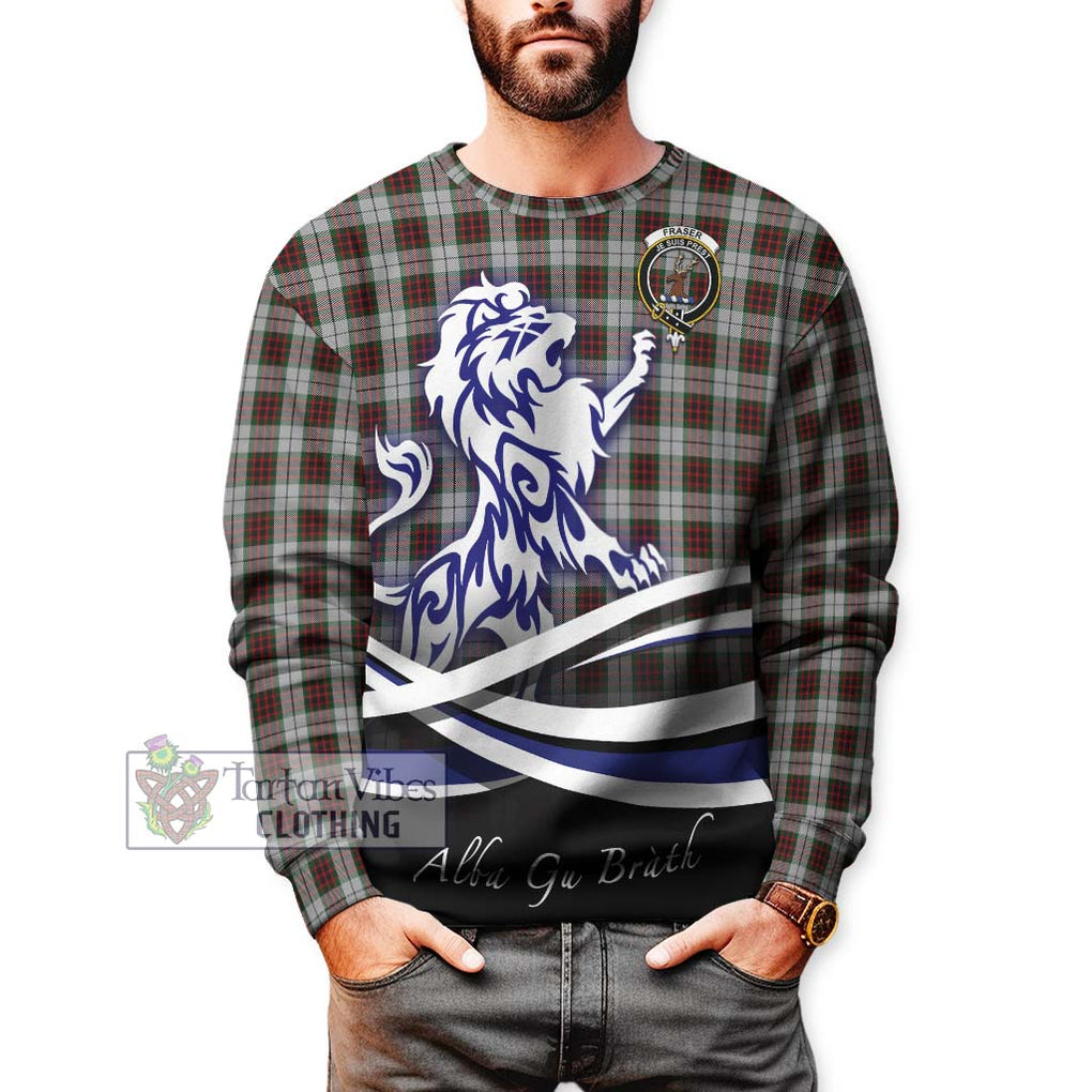 Fraser Dress Tartan Sweatshirt with Alba Gu Brath Regal Lion Emblem Unisex - Tartanvibesclothing Shop