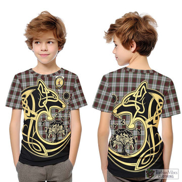 Fraser Dress Tartan Kid T-Shirt with Family Crest Celtic Wolf Style