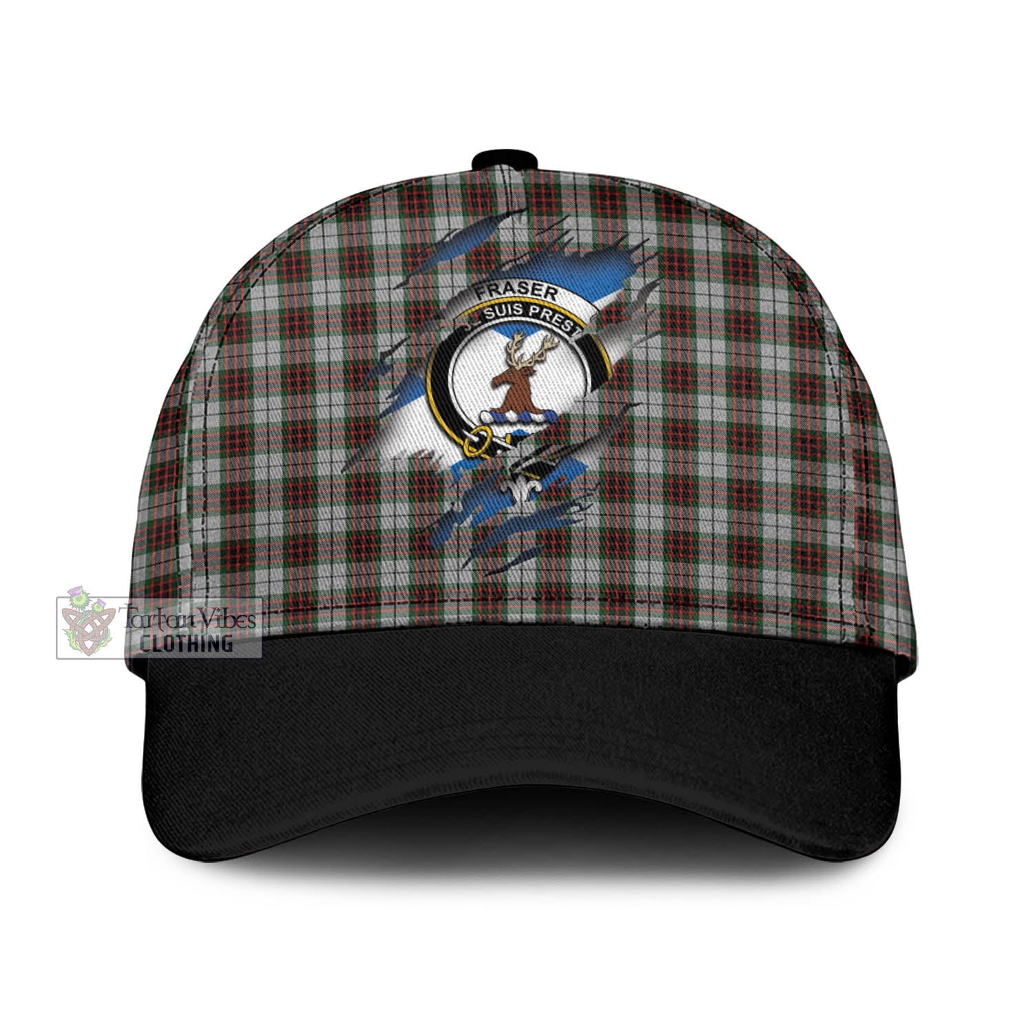 Tartan Vibes Clothing Fraser Dress Tartan Classic Cap with Family Crest In Me Style