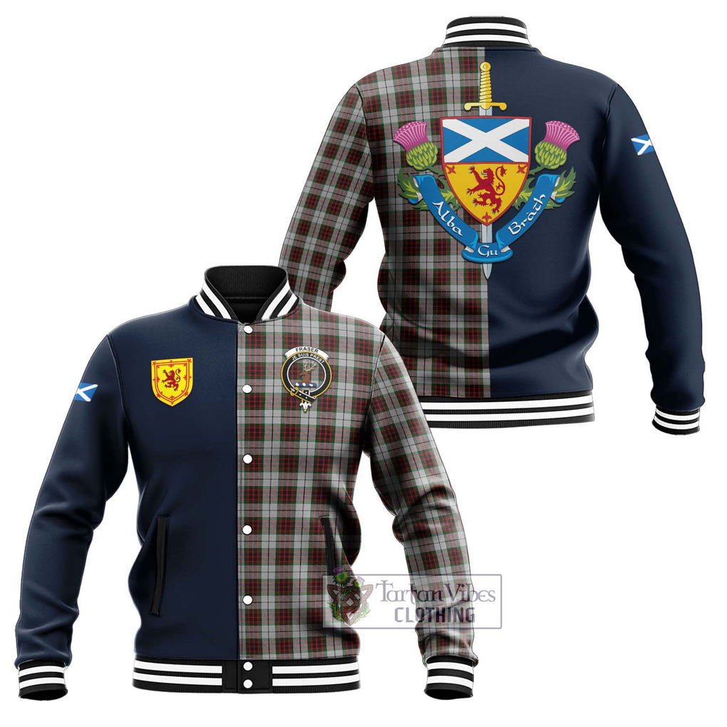 Tartan Vibes Clothing Fraser Dress Tartan Baseball Jacket with Scottish Lion Royal Arm Half Style