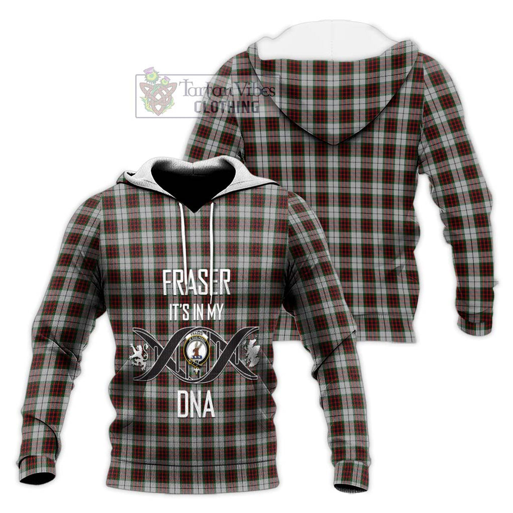 Fraser Dress Tartan Knitted Hoodie with Family Crest DNA In Me Style Unisex Knitted Pullover Hoodie - Tartanvibesclothing Shop