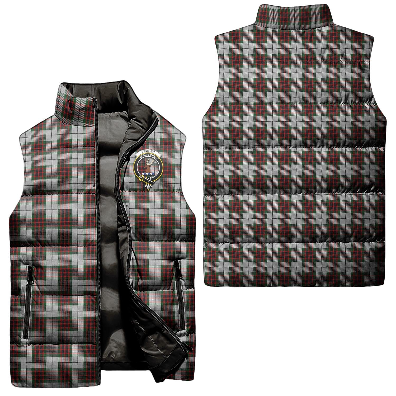 Fraser Dress Tartan Sleeveless Puffer Jacket with Family Crest Unisex - Tartanvibesclothing