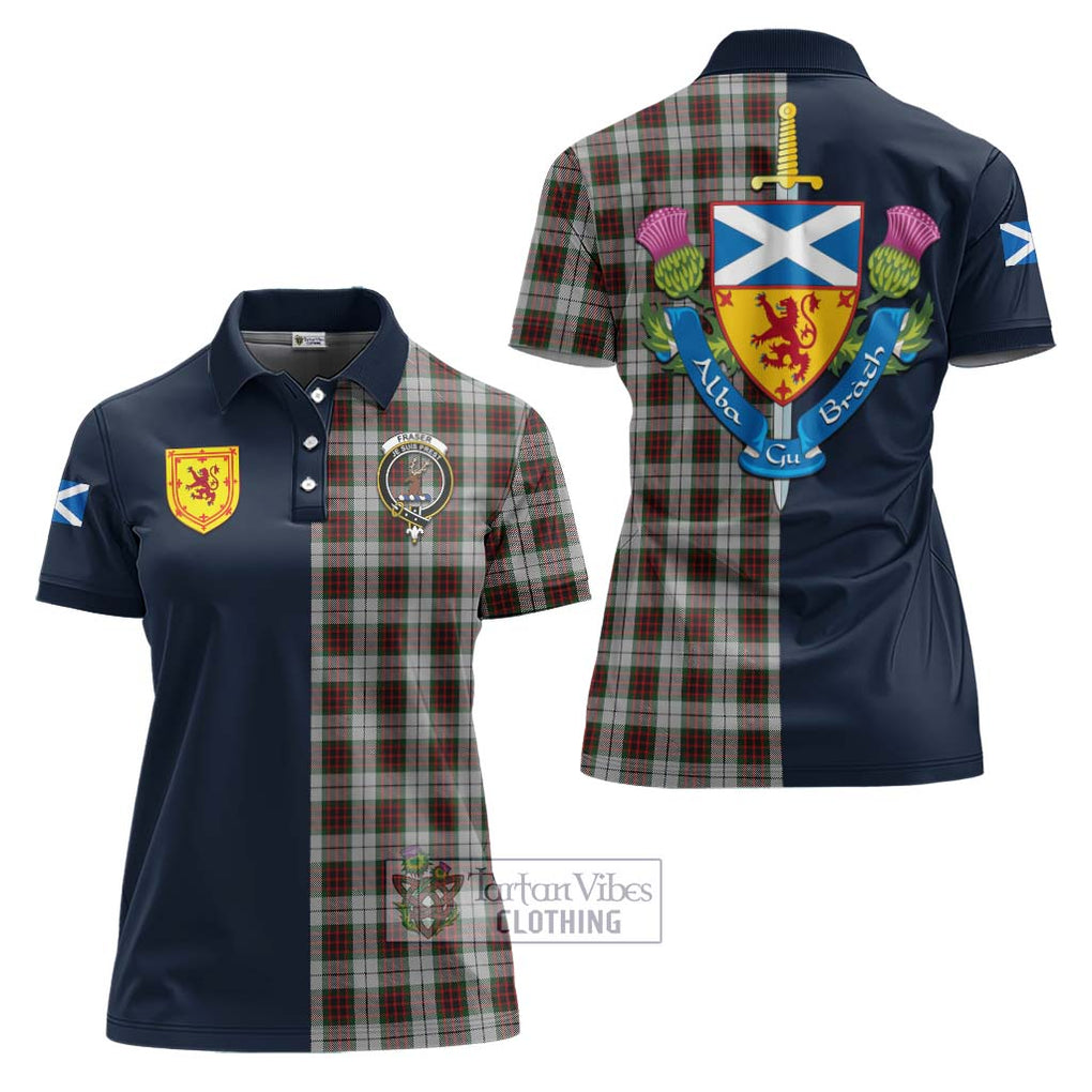 Tartan Vibes Clothing Fraser Dress Tartan Women's Polo Shirt with Scottish Lion Royal Arm Half Style