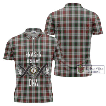 Fraser Dress Tartan Zipper Polo Shirt with Family Crest DNA In Me Style