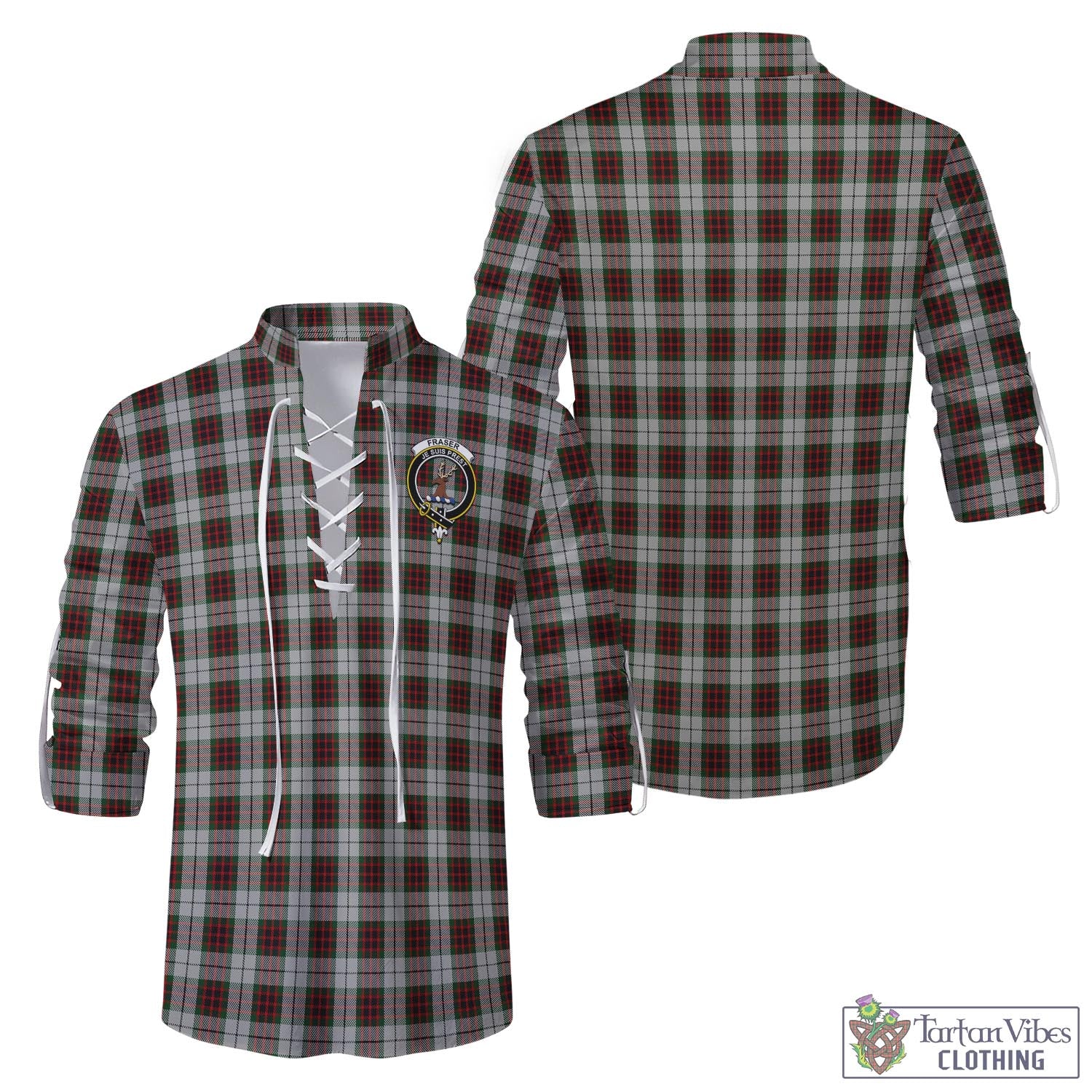 Tartan Vibes Clothing Fraser Dress Tartan Men's Scottish Traditional Jacobite Ghillie Kilt Shirt with Family Crest